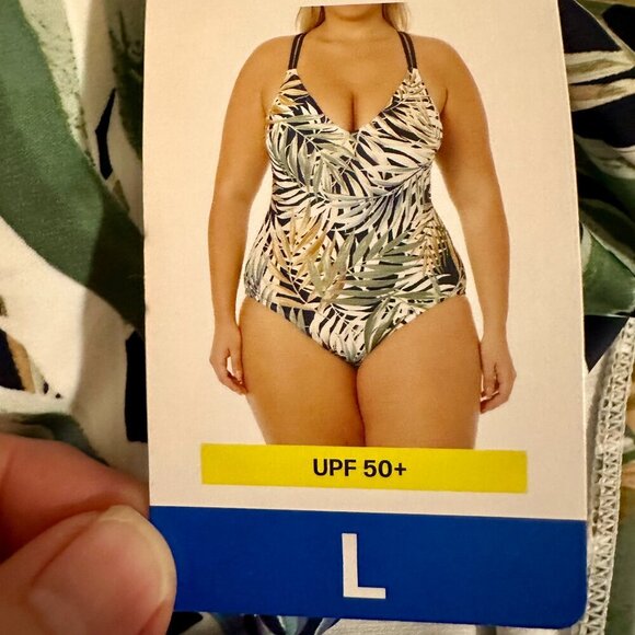 New Hurley One Piece Swimsuit Size L Cayman Palms Print Bathing Suit UPF 50+ - Picture 13 of 16
